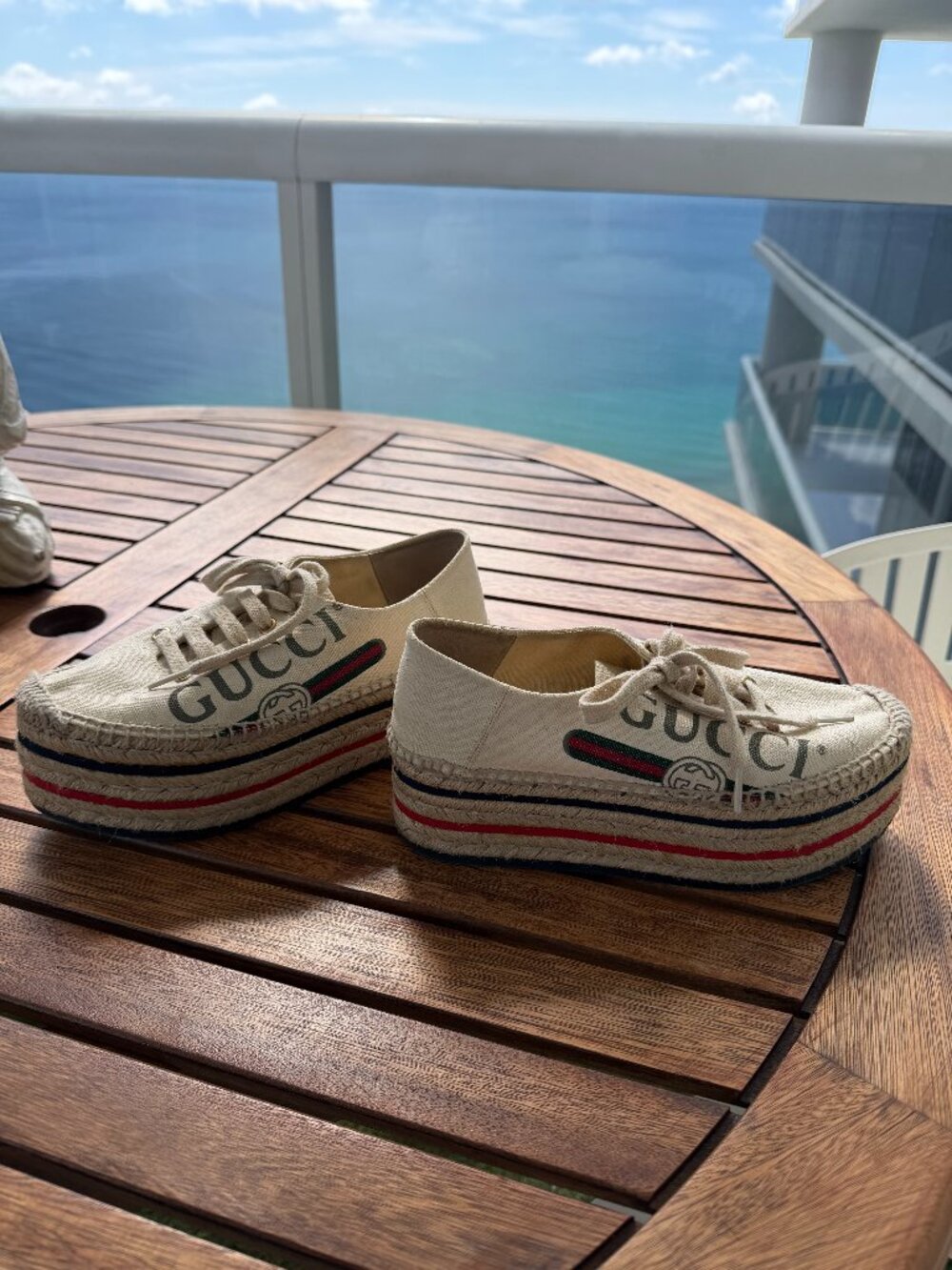 Gucci Lilibeth 36 Beige Canvas Espadrille Platform Sneaker